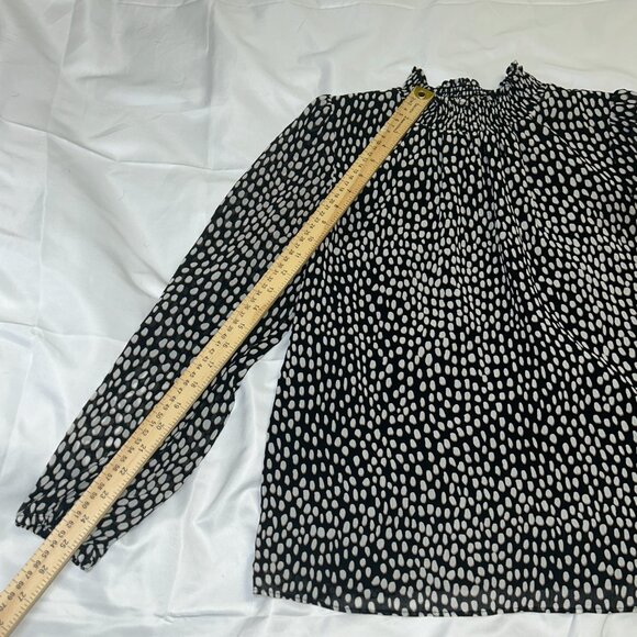 J.Crew Smocked Neck Top Oncilla Cat Print Elastic Cuffs Black & White Women's XS - Picture 8 of 11